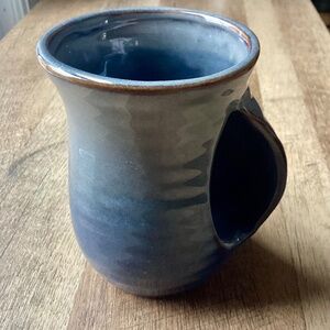 Hand warmer Mug Blue Glaze Studio Pottery Handcrafted Gift Right handed Coffee